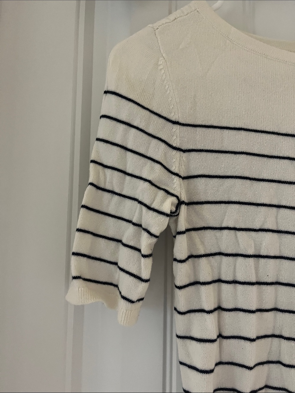Tommy Hilfiger Ivory Top with Black Stripes - Boatneck Short Sleeve - Picture 5 of 5